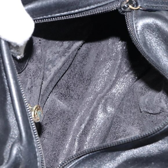 GUCCI Bamboo Hand Bag Leather Black Gold 000 1014 0575 Auth 149974 - Picture 11 of 16